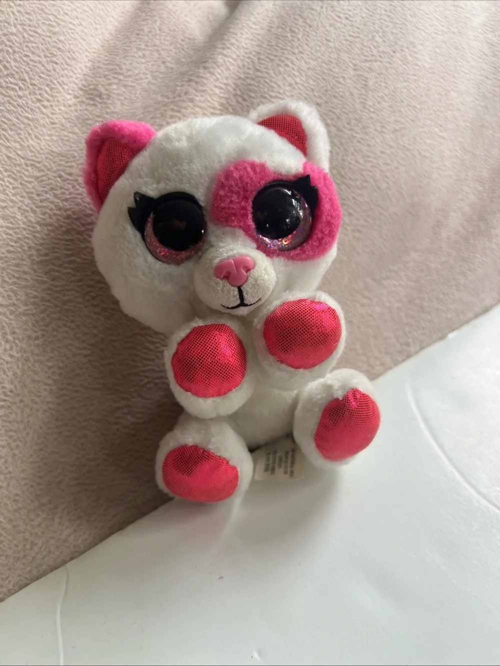 Ty White Plush Kitty with Pink Sequin Accents